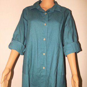 Simply Noelle Button Front Shirt with Cuff Sleeves - STEEL BLUE